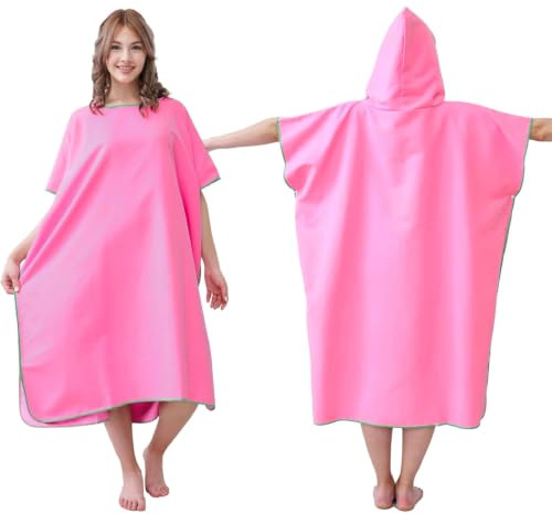 jooeer Handtuch Poncho Erwachsene Mikrofaser Badeponcho Strand Surf Poncho mit Kapuze für Damen Herren Schwimm Camping Baden, Rosa