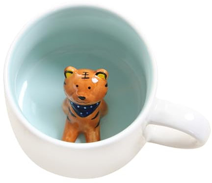 Soulnioi Cute Mug 3D Animal Ceramic Coffee Tea Cup with Handle, Handmade Animal Figurine Ceramics Cup for Coffee,Tea,Milk, Gift for Birthdays/Graduation/Valentines/Weddings (Tiger)