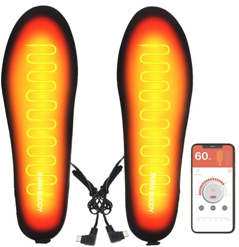 Heated Insoles, Electric Feet Warmers with 4 Heat Levels, Rechargeable Heating Shoes Insoles with APP Control, Cutable Outdoor Thermal Insoles for Women Men Winter Hiking Fishing Camping Skiing, S