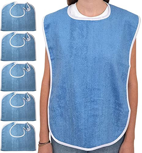 5 Lätzchen für Erwachsene, wasserdichtes Schürzen-Set für Männer, 76 x 45 cm, Damen, zum Essen, Essen, waschbar, Erwachsenen-Lätzchen, Frottee-Lätzchen, Kleidungsschutz, wiederverwendbare Lätzchen für