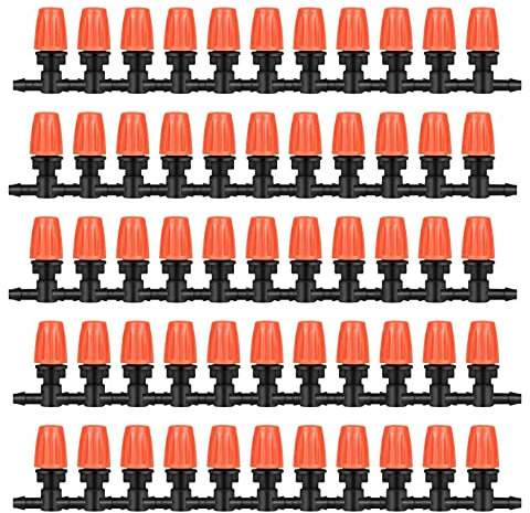 Yinchus 50 boquillas atomizadoras de tres vías, boquillas de niebla ajustables, focos de riego por goteo, sistema de riego para casa de cultivo