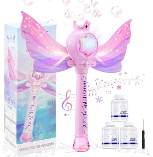 Anstore Machine à bulles magique pour enfants - Avec lumière LED musicale - Baguettes magiques - Avec 3 bulles de savon liquide - Cadeau pour anniversaire, fête, mariage, plein air