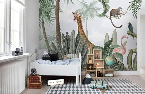 Naturempress Fototapete 3D Effekt Tapete Dschungel Tier Giraffe Tapeten 3D Effekt Vliestapete Wohnzimmer Schlafzimmer Wandbilder Wanddeko