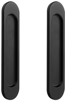 Okaywork 2 Piezas Tiradores de Puerta Corredera Ovalados Autoadhesivos, Tirador Puerta Corredera Aluminio (Negro), No requiere Perforación, Adecuado para Armarios, Puertas Correderas Ventanas, 15cm