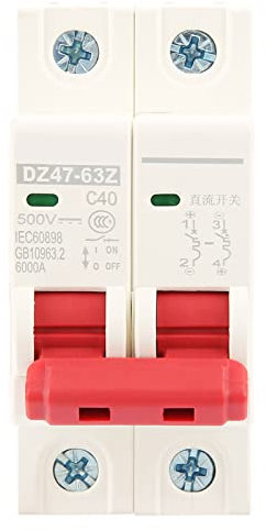 Uadme Miniaturschutzschalter, 2P DC500V 40A Mini Leistungsschalter MCB Sicherheitsschalter DZ47-63Z-2P, 6KA Hohe Schaltleistung, Hohe Empfindlichkeit, Schnelle Reaktion
