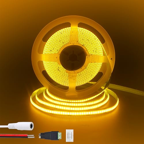 Clearhill 12V COB LED Strip Lights6.56FT / 2M (Keine Stromversorgung), Orange, 320LEDs / M, mit 5521DC weiblichen und roten und schwarzen Drahtschlüsseln, 8mm Breite, IP20
