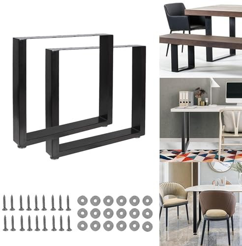 Thanaddo 2 Stück Tischbeine, Rechteckige Tischbeine mit Bodenschützern für Wohnzimmer Büros Schreibtisch Sitzbank Schwarz (70 x 72 cm)