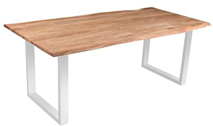 SAM Esszimmertisch 240x100 cm Quarto, echte Baumkante, eichefarben, massiver Esstisch aus Akazienholz, Metallbeine Silber, Baumkantentisch
