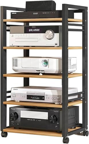 Yoeoefuo Druckerregal Stereo-Rack Shelf Rack 5-stufige Medienständer Komponenten HiFi-Rack Mit Rollen Multifunktionaler Media-Stereo-Ständer HiFi Möbel Rack Plattenregal