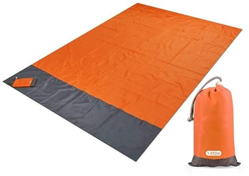 Wasserdichte Picknickmatte für den Außenbereich, 200 x 140 cm, sandfrei, Decke mit Tasche, tragbare Strandmatte für Camping, Faltzelt, Bettwäsche, orange