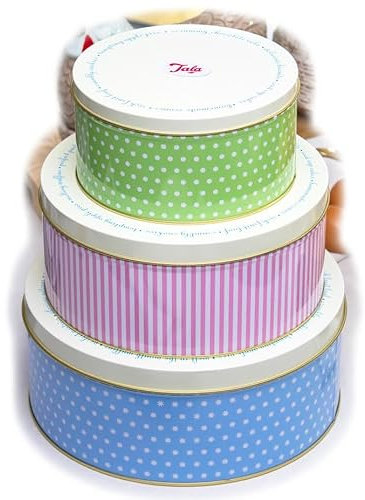 Darthome Set of 3 Vintage Style Polka Dot Cake Storage Tins Carriers Caddies Containers