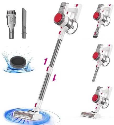Scopa Elettrica Senza Fili e Leggero, Aspirapolvere Senza Fili Potente, 30Min Multi-Mode, Luce LED, Filtrazione a 99,9%, 0.8L Aspirapolvere Potente Vacuum Cleaner per Pavimenti/Moquette/Capelli