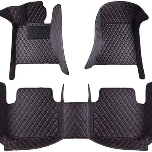 OZFRVXUG Leder Auto FußMatten Für Renault Grand Scenic 2019-2023, Volle Abdeckung rutschfeste wasserdichte Schutz Bodenbelag Zubehör,DBlack-Red