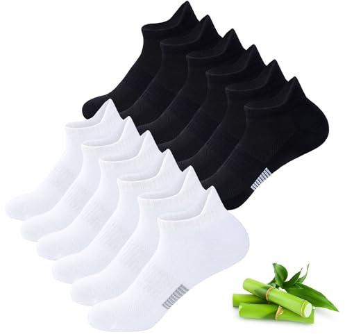 inaWarm Lot de 6 paires de chaussettes de sport respirantes en bambou pour femme, chaussettes de running basses avec coffret cadeau Noir et blanc 3-5