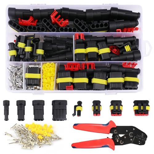 WIYETY - Kit di connettori per cavi auto impermeabili, 352 pezzi + pinza crimpatrice, kit di connettori per auto, connettori per cavi auto da 1/2/3/4/5/6 poli