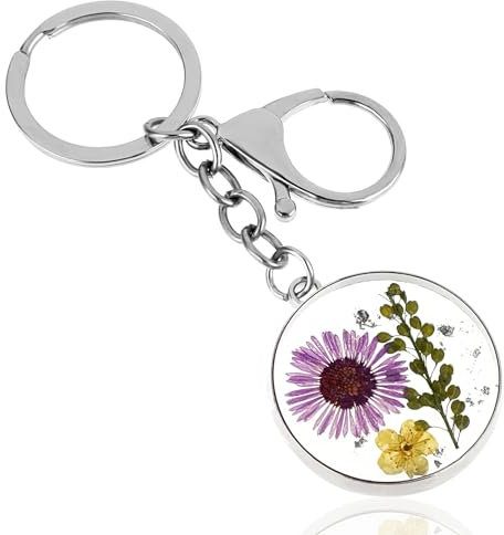 MBAIYO Gepresste Blume Schlüsselanhänger, Vergissmeinnicht Echte Blume Schlüsselanhänger Getrocknete Gepresste Blume Schlüsselring Wildblumen Ästhetischer Taschenanhänger Abschiedsgeschenk für Frauen