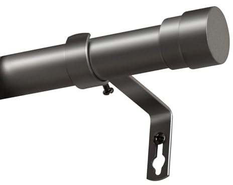 BellaHills Teleskop Gardinenstange, 76-150 cm Vorhangstange mit Kappenknäufen mit Halterungen, 25 mm Durchmesser Gardinenstange Verstellbare Dekorative für Schlafzimmer, Wohnzimmer, Dary Grau