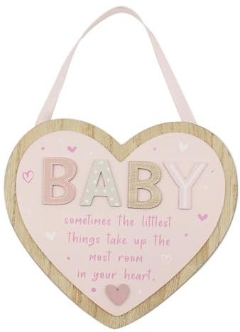 Lesser & Pavey Love & Affection Baby Hanging Wooden Heart Plaque Pink For Home Decor & Gift | Wooden and Acrylic Plaques For Home and Office | Ideal Signs & Plaque Birthday Gifts For Women & Men