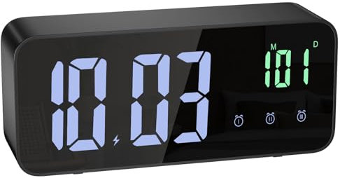 Dyaucwpo Digitaler Wecker, Wecker Digital mit Große LED Temperaturanzeige, LED Digitaluhr mit USB Ladeanschluss, 2 Helligkeitsstufen, Snooze, 3 Alarmen, 12/24HR, für Wohnzimmer, Schlafzimmer, Büro