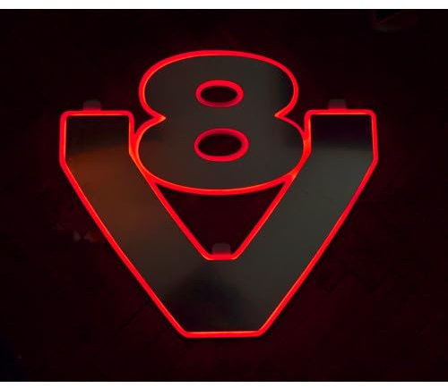Ardillion 24 V Silber Spiegel LED-Platte rotes Schild V8 für alle Serien LKW Innen 48 x 52 cm