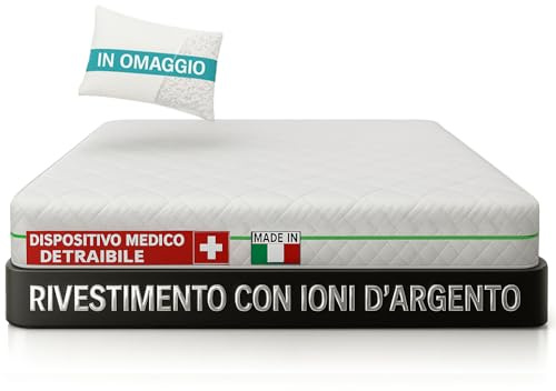 Francegaglia ® Materasso Memory Foam H25 cm – Memory Massaggiante 5 cm - Tessuto Silver Ioni d'Argento - 7 Zone Differenziate - Made in Italy - Cuscini Inclusi – Dispositivo Medico (120x190)