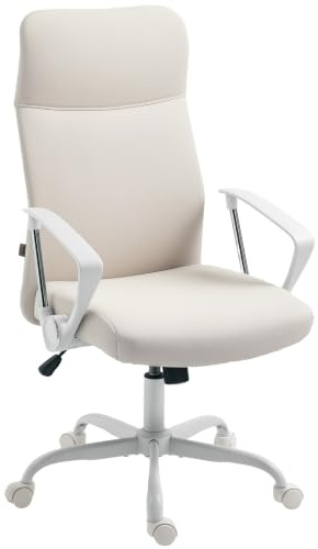 HOMCOM Office Chair, Fabric High Back Swivel for Home Office Study, Cream | Computer Desk Chair, Height Adjustable