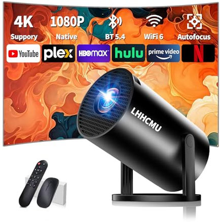 Mini Projector, Support 4K 1080P Portable Projector with Dual Band WiFi6 5G and Bluetooth 5.4, 270° Rotatable, Auto Keystone Correction, 35-100 Video Projecto Compatible with HDMI/USB/Phone - Black