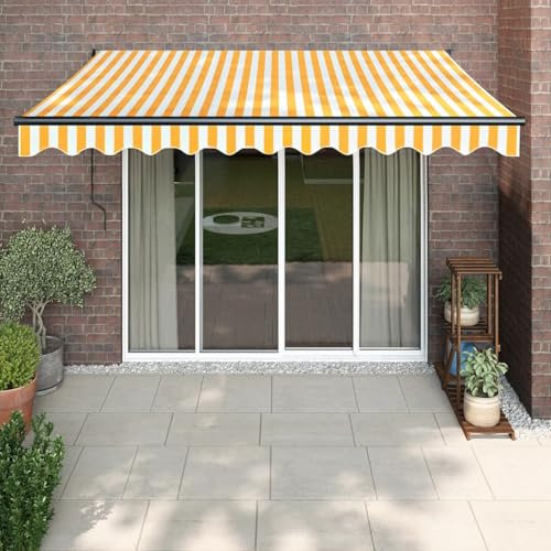 IKAYAA Markise 350x250 Gelenkarmmarkise Markise mit Handkurbel Markisen Balkon Sonnenmarkise Terrassenmarkise Sonnenschutz-Gelb-350 x 250 cm