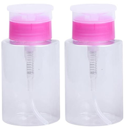 2Pcs Nail Polish Remover Bottle, 150ml Portable Push Down Pump Alcohol Dispenser, Empty Makeup Acetone Containers.