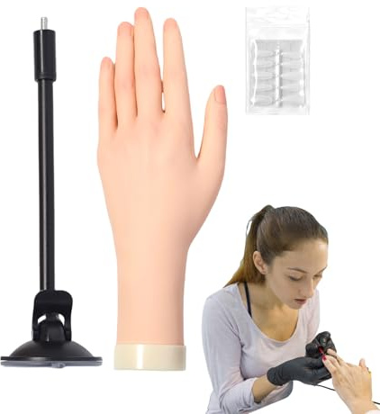 Hand zum Üben von Nägeln | Künstliche Nägel zum Üben | realistische flexible Finger aus Silikon mit Kleber und Saugnapfbasis für Anfänger, Acrylanwendung
