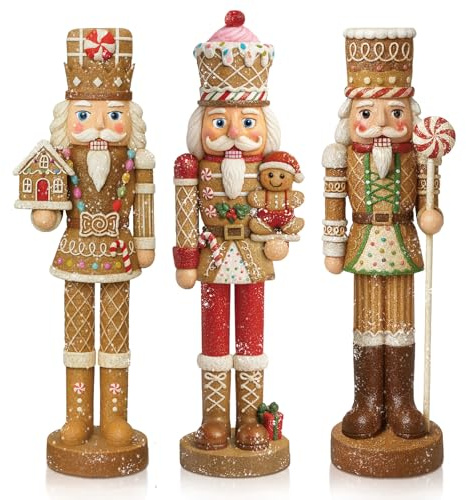 Simgoing 3 Pcs Gingerbread Nutcracker Figures Resin Christmas Nutcracker