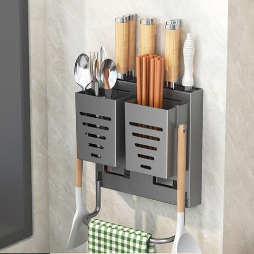 Hosoncovy Utensil Tableware Knives Wall Holder Box Cutlery Drying Holder Cutlery Drainer Separated Fork Chopstick Kitchen Storage Organizer (Grey)