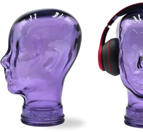 DESIGN DELIGHTS Kultiger Glaskopf - dekorativer Glas Kopf für Wohnzimmer & Schaufenster - ideal als Kopfhörerhalter, Hutständer, Perückenhalter, Dekofigur & Präsentationsständer - Farbe: T05 violett