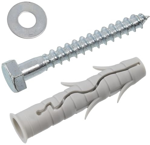 AERZETIX - Kit de 4 chevilles à collerette Ø14x75 mm en nylon avec ailettes + 4 vis tirefond Ø10x80 mm + 4 rondelles larges pour boulon M10 | fixation en matériaux pleins béton brique parpaing