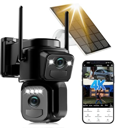 4K Security Camera Outdoor Wireless Solar Battery Powered, 360° PTZ 5GHz/2.4GHz WiFi Cameras for Home Security with PIR Motion Detection, Auto Tracking, Siren, Color Night Vision, 2-Way Talk, IP66