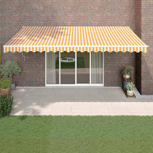 Owox Elektrische Markise 5x3 m Gelb/Weiß Alu mit Fernbedienung & Kurbel Balkon Terrasse Garten Sonnenschutz