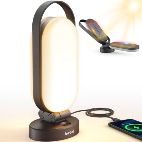 Jeebel Campinglampe Solar LED 500LM 5000mAh Wiederaufladbare Campinglaterne | Tragbare Zeltlampe mit Solar- & USB-C-Ladung, Touch-Dimmung, 4 Modi, 240 LEDs, IP55 für Outdoor Camping Notfälle