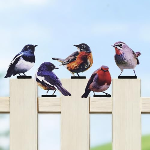 OPEIXSAYKOC Gartendeko Bemalte Vogel,5 Stück Bemalte Vogel Gartendeko für Draußen,Garten Deko Frühling,Gartenstecker Deko,Baumstecker für Gartendekoration Bäume Pfähle oder Zäune Deko