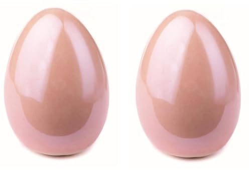 ETC dekoratives frühlingshaftes Dekoei Keramikei Osterei aus Keramik hochglänzend in frischem rosa in 2 Größen (2 x groß)