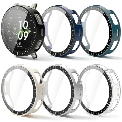 Dilhvy 6-Colores Funda Protector para Amazfit Active 3 45mm, Rígida PC Funda Protectora con HD Protector Pantalla de Vidrio Templado Carcasa Cubierta Completa Antiarañazos Estuche Case