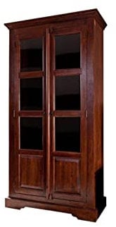 Massivmoebel24.de | Oxford Vitrine aus Massivholz #440 | Akazienholz - Nougat, lackiert | Kolonialstil | 98x46x191 cm | Vitrine aus Massivholz Vollholzvitrine