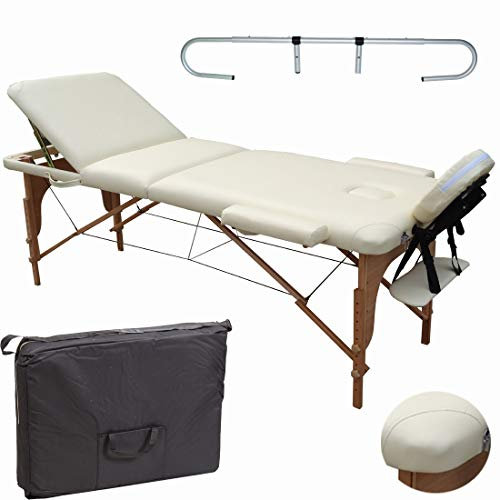 BELTOM® Table DE Massage 3 Zones CRÈME + Porte Rouleau COSMETIQUE LIT ESTHETIQUE Pliante