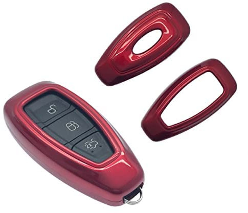 Hochwertige Schutzhülle, Schlüsselanhänger, aus Hartkunststoff für Ford S-Max / B-Max / C-Max / Focus / Mondeo / Kuga / Fiesta / Fusion / ST, Schlüsselanhänger für 3-Tasten-Smart-Fernbedienung (rot)