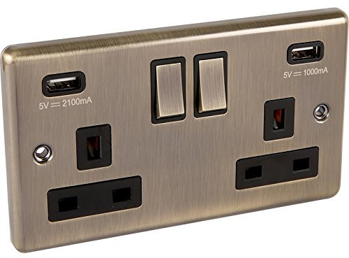 Antique Brass 2Gang USB 3.1A Plug Socket (Windsor)