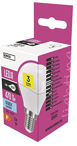 EMOS LED Lampe Mini Globe, 5 W Ersatz für 40 W Glühbirne, E14 Sockel, Helligkeit 470 Lumen, Kaltweiß 6500 Kelvin, 30000 Stunden Lebensdauer, CRI min. 80, 250° Abstrahlwinkel