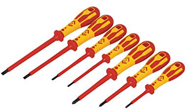 C.K Dextro VDE Set of 7 Screwdrivers SLP & PH, Slotted Parallel Phillips Head PH0 PH1 PH2 SL, Electricians Insulated Flat Head Philips Screwdriver Sets, Electrical Terminal Screw Driver, Tools T49192D