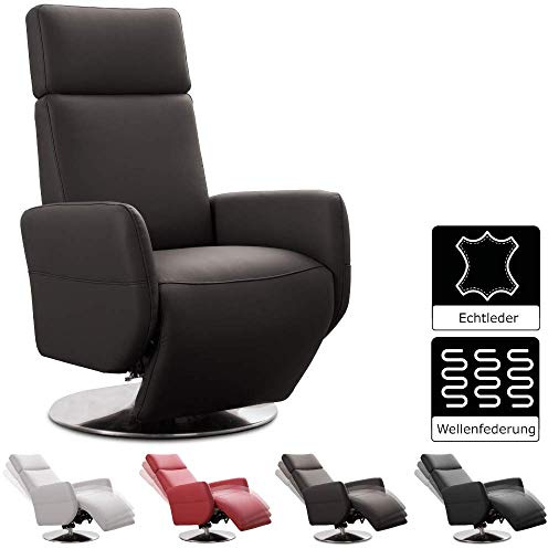 Cavadore TV-Sessel Cobra / Fernsehsessel mit Liegefunktion, Relaxfunktion / Stufenlos verstellbar / Ergonomie S / Belastbar bis 130 kg / 71 x 108 x 82 / Echtleder Mokka