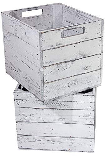 Moooble 2er Holzkiste Vintage für Kallax Regale weiß/weiss 33cm x 37,5cm x 32,5cm Einlagekiste Einsätze shabby chic Weinkiste Expedit Einsatz Aufbewahrungskiste Obstkisten DIY