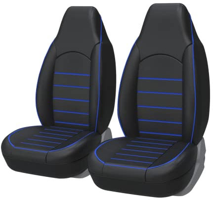 AUTOYOUTH Sitzbezüge Vordersitze Universal PU-Leder Sitzschoner Schwarz Blau für Werkstatt Freizeit und Sport Auto-Zubehör Innenraum Autositzschutz