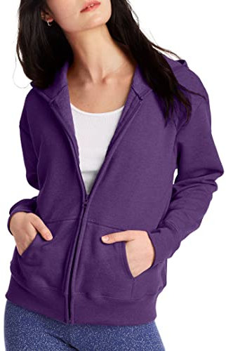 Hanes Women's, EcoSmart Fleece Full Hoodie, Zip-up Hooded Sweatshirt, Violet Splendor Heather, Medium